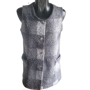 Devia Gray Plaid Sleeveless Button-Up Vest S
